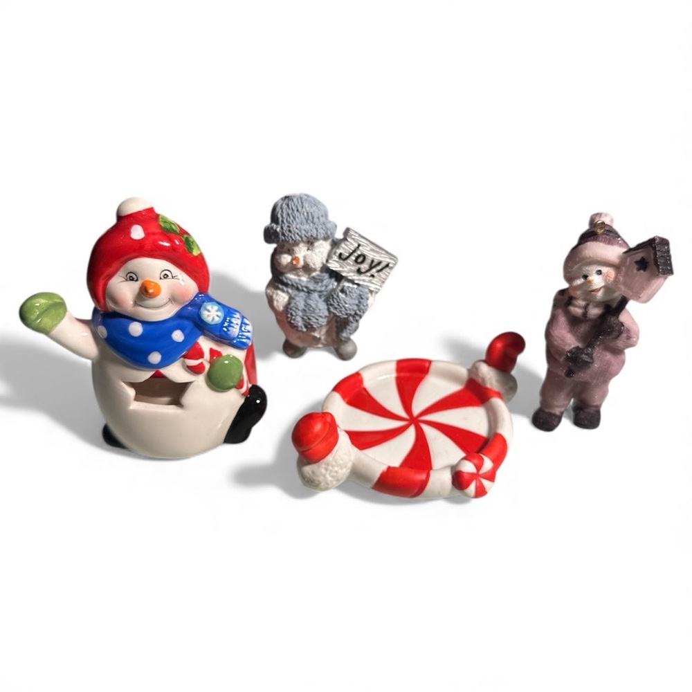 PartyLite Snowman and Friends Playset - Red, Green, Blue